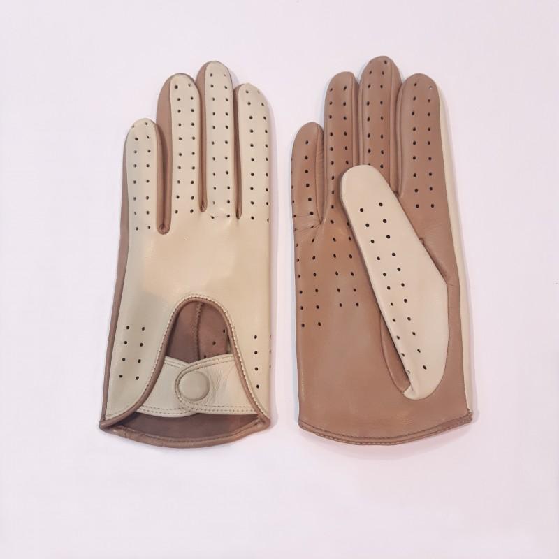 

Женские кожаные автомобильные перчатки GlovesUA мод.275 р.6 бежевые/тауп (шов внутрь, кнопка обтянута, без отв)