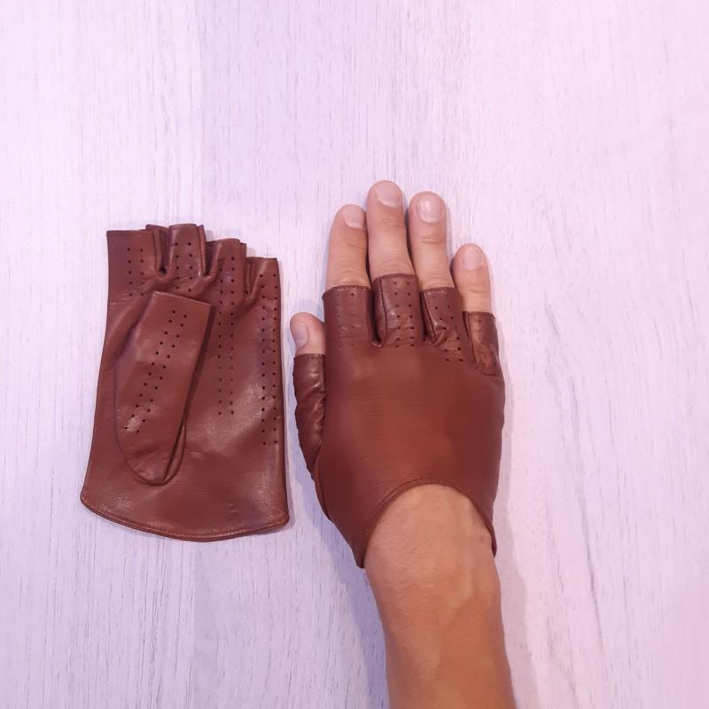 

Мужские перчатки митенки кожаные GlovesUA мод.315 р.10 коньяк ( без отверстий)