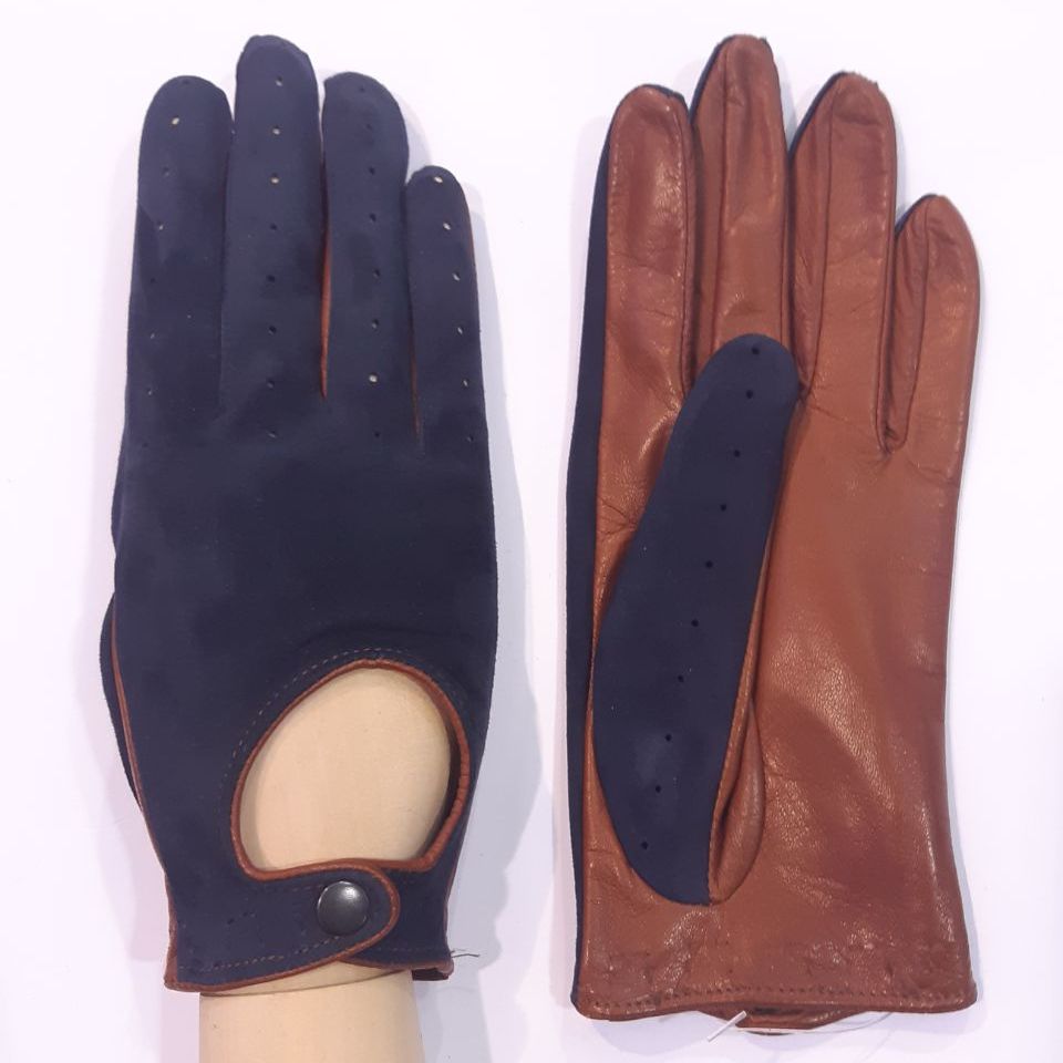 

Женские автомобильные кожаные перчатки GlovesUA мод.274 р.6,5 джинс/кирпичные