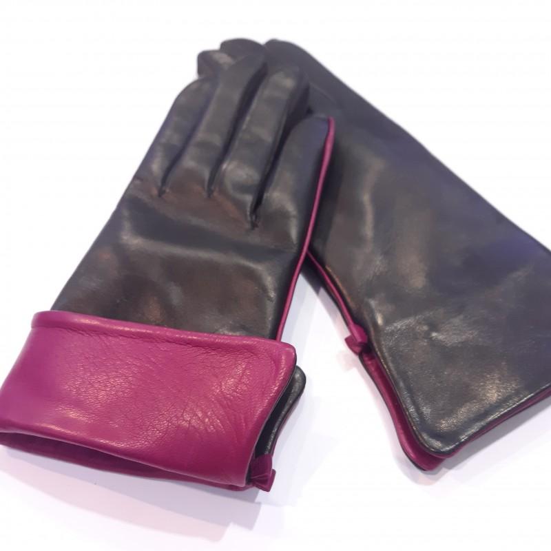 

Женские перчатки кожаные GlovesUA мод.152 р.8,5 черный/орхидея