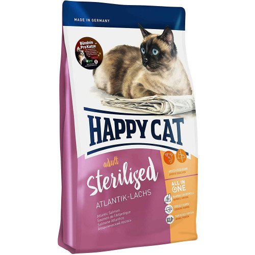 

Сухой корм Happy Cat Adult Sterilised для стерилизованных кошек кастрированных котов, с лососем, 1,4 кг