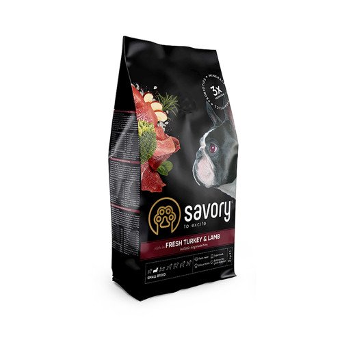 

Сухой корм для собак малых пород Savory, со свежим мясом индейки и ягнятиной, 3 кг