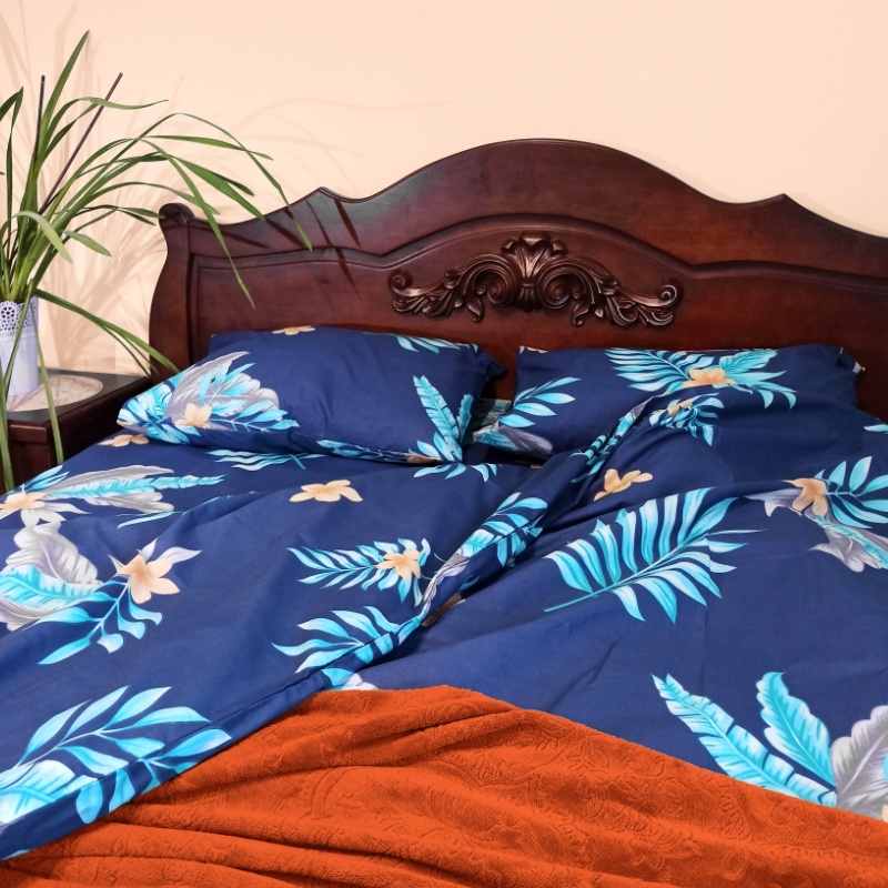 

Комплект постельного белья семейный из бязи Time Textile Бирюзовые тропические листья Синий TT166098-s