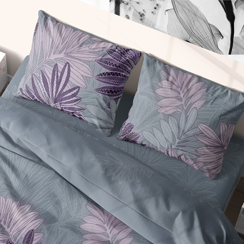 

Комплект постельного белья из бязиTime Textile Фиолетово-розовые листья евро Разноцветный TT171035-e