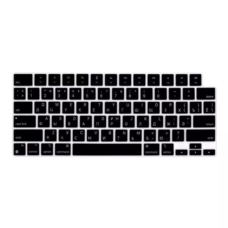 

Накладка на клавиатуру MacBook Pro 14" (A2442) /Pro 16" (A2485) 2021 силиконовая US, Черная с английскими и русскими буквами