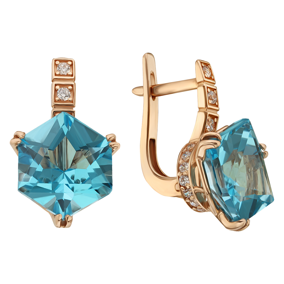

Золотые серьги с голубым топазом и фианитами Tango Jewellery Company 441781