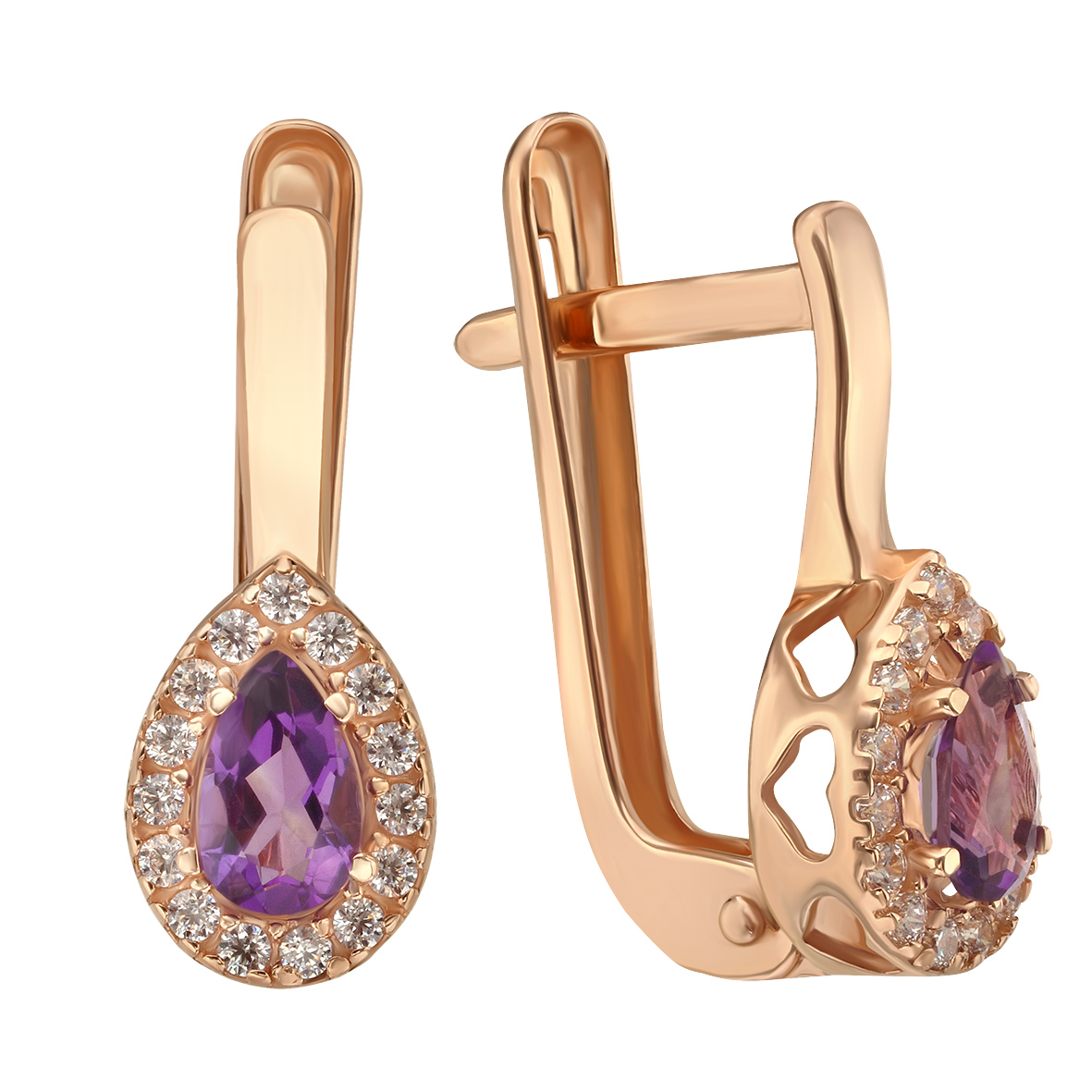 

Золотые серьги с аметистом и фианитами Tango Jewellery Company 443769