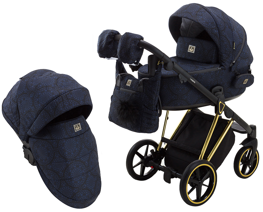 

Коляска 2 в 1 Adamex Porto Special Edition (Gold) TK-605 темно-синий (вензеля)