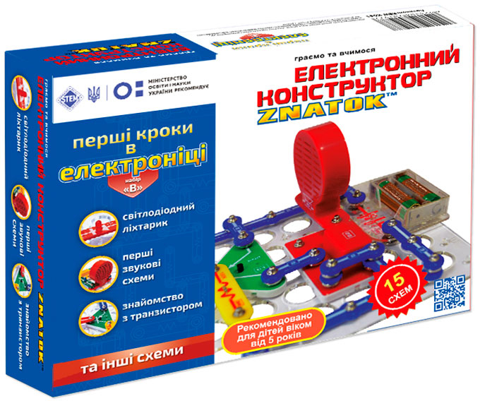 

Электронный конструктор Znatok Первые шаги в электронике (15 схем В) (REW-K061)