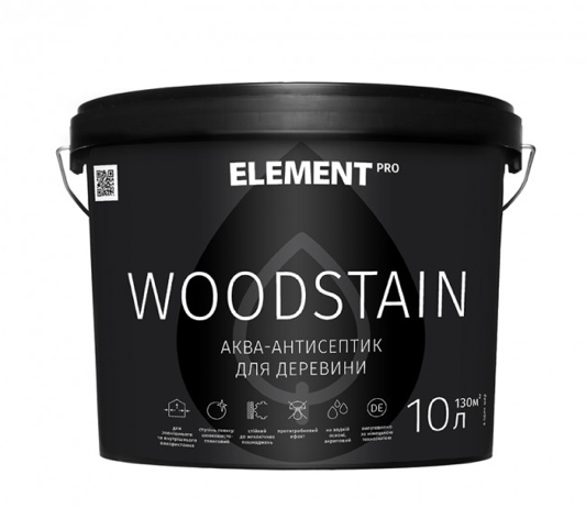 

Аква-антисептик для дерева ELEMENT PRO WOODSTAIN, 10 л БЕЛЫЙ