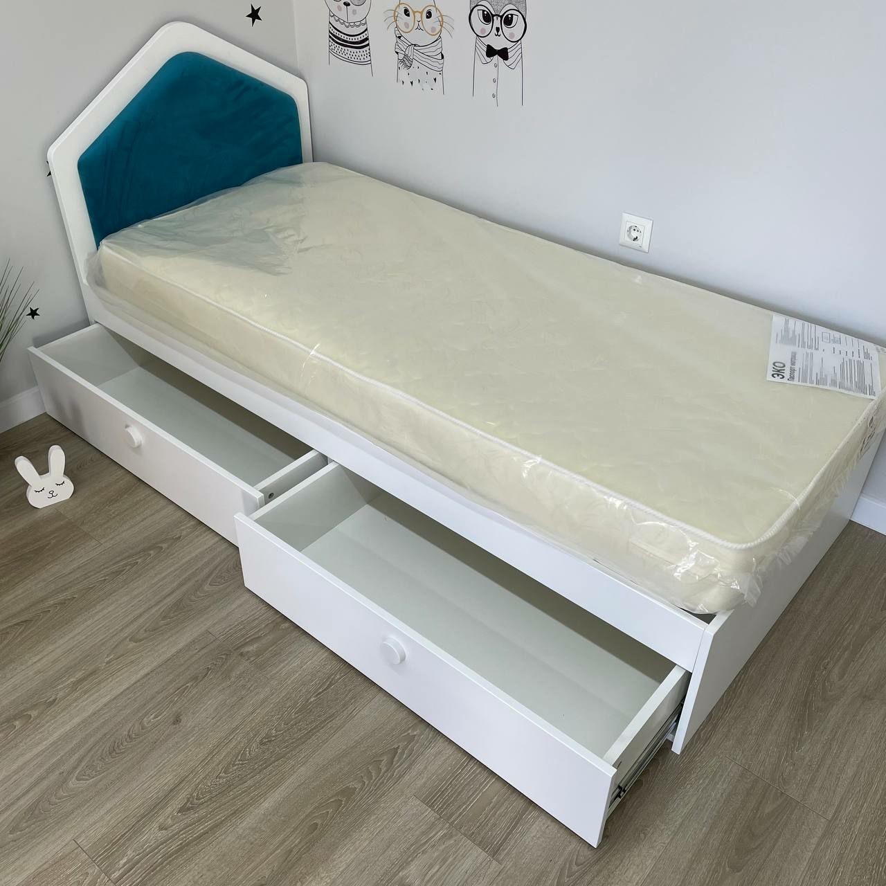 

Детская кровать с выдвижными ящиками без матраса Scandic Kid Цвет белый и синий