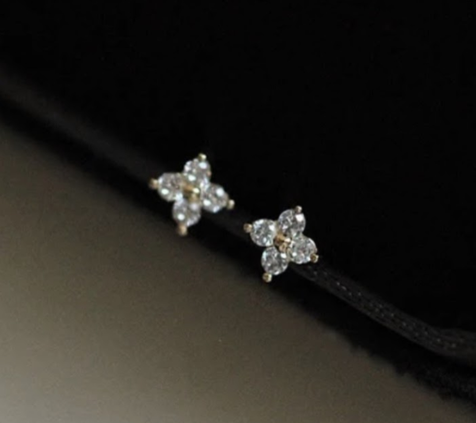 

Серебряные женские серьги Rich S 925 пробы позолоченные желтым золотом Au 585, маленькие серьги цветы с камнями Фианитами E-1-9
