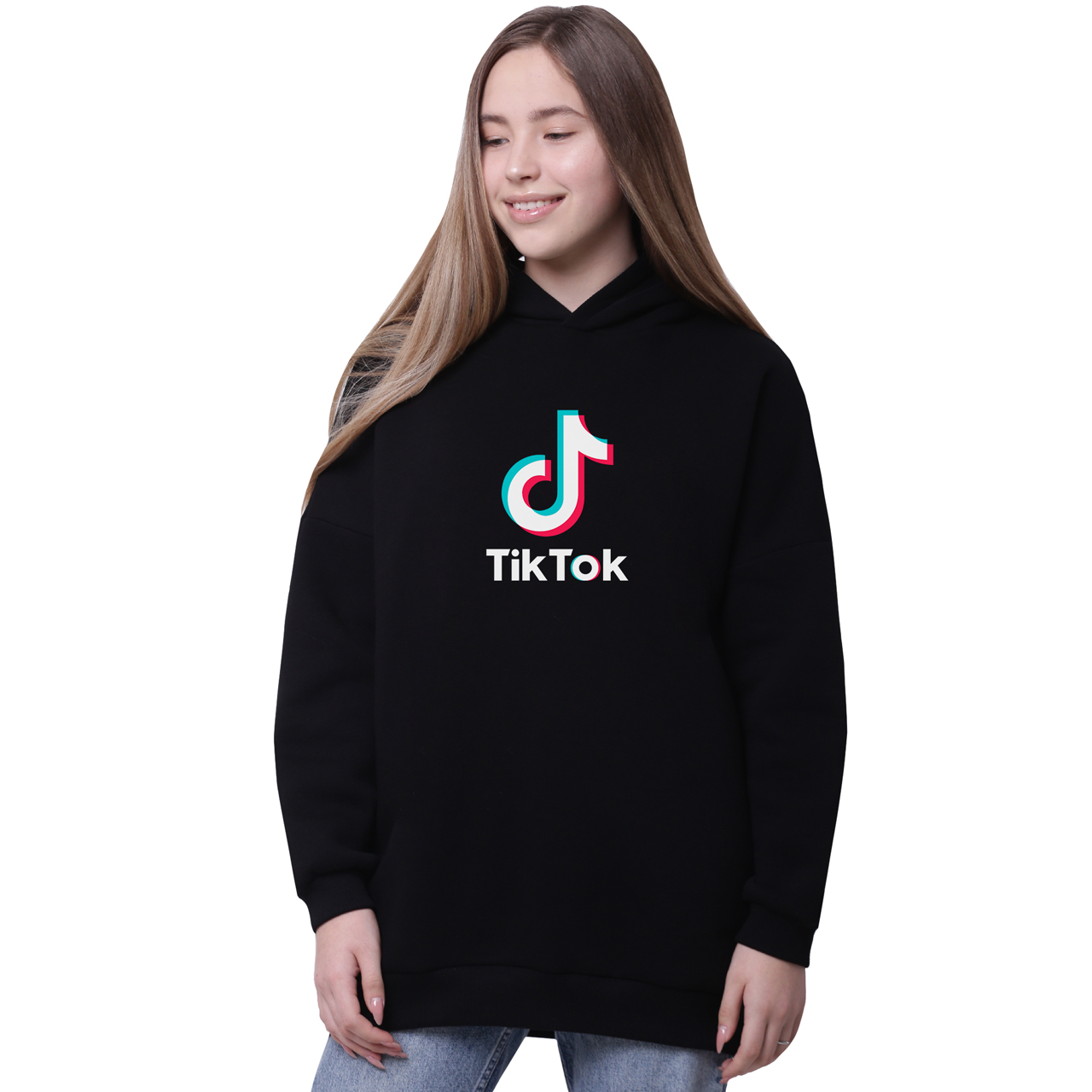 

Худи для девочек удлиненный ТикТок (TikTok) Черный (35962-1389-2) 140 см