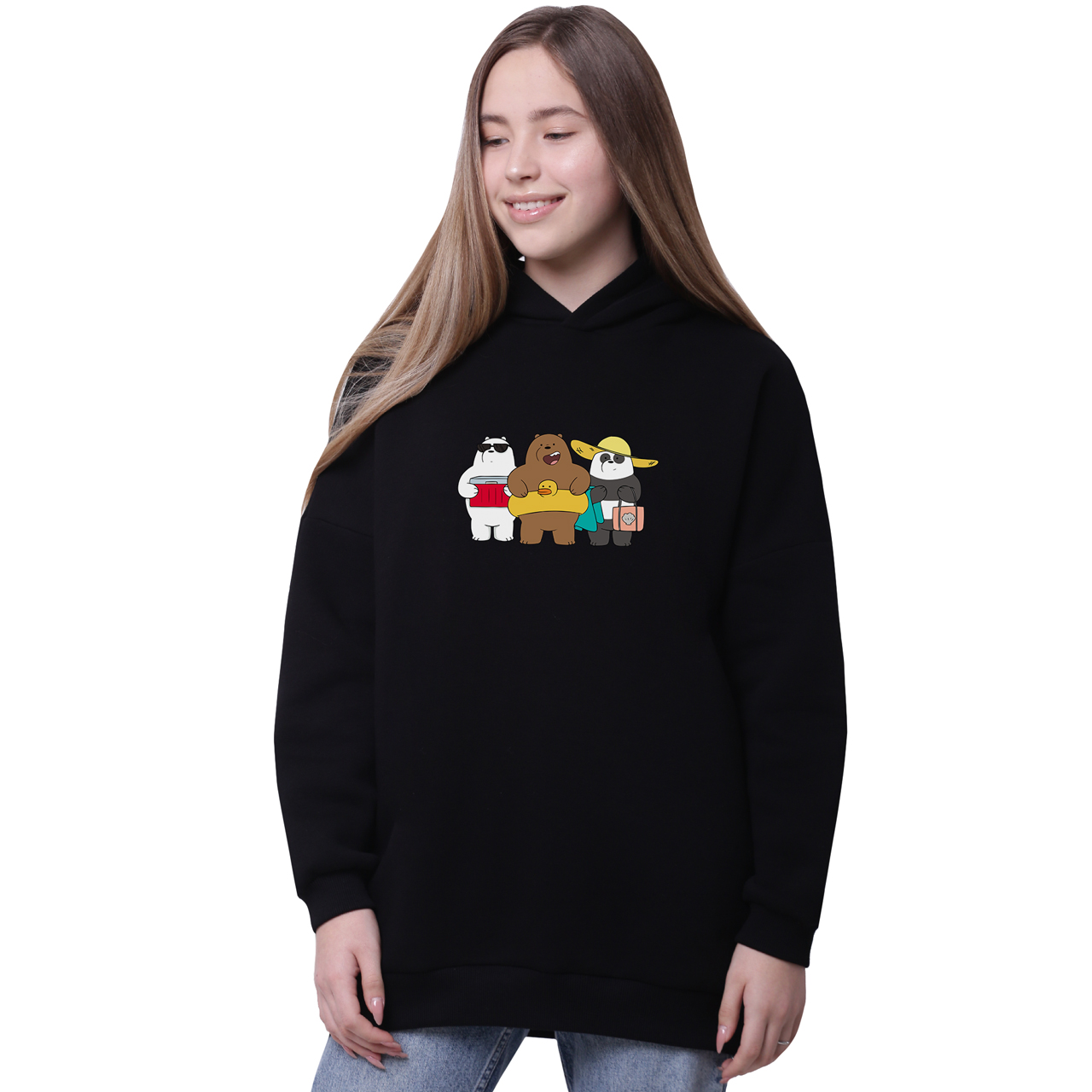 

Худи для девочек удлиненный Вся правда о медведях (We Bare Bears) Черный (35962-2893-1) 134 см