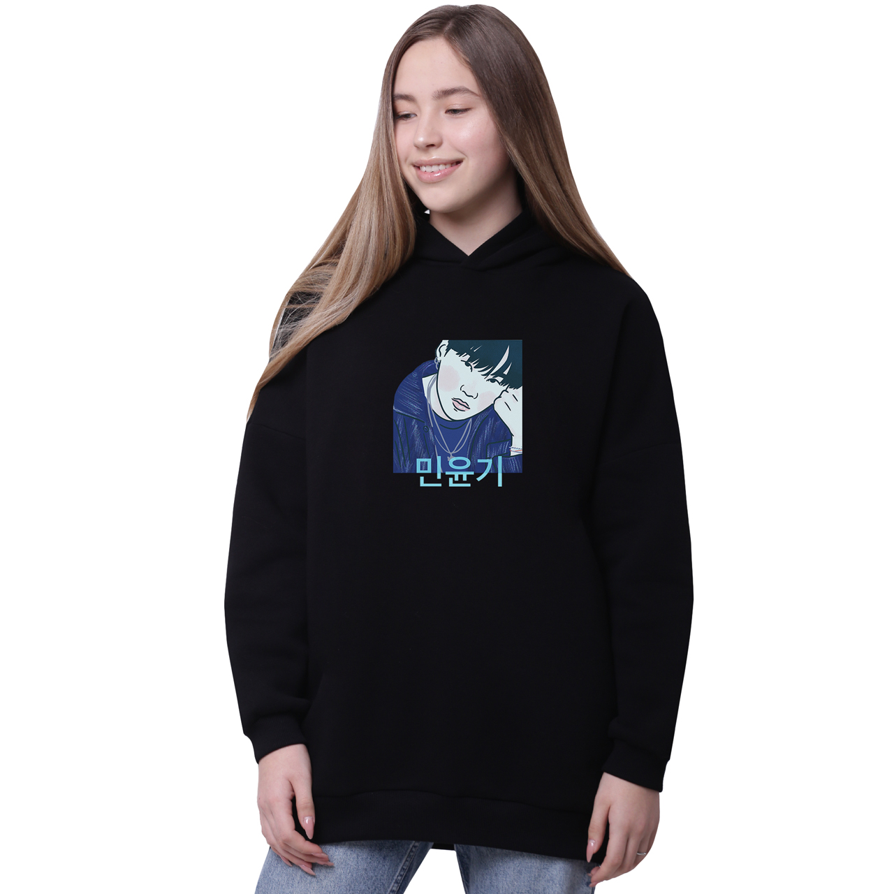 

Худи для девочек удлиненный Мин Юнги БТС (Min Yoongi BTS) Черный (35962-3260-5) 158 см