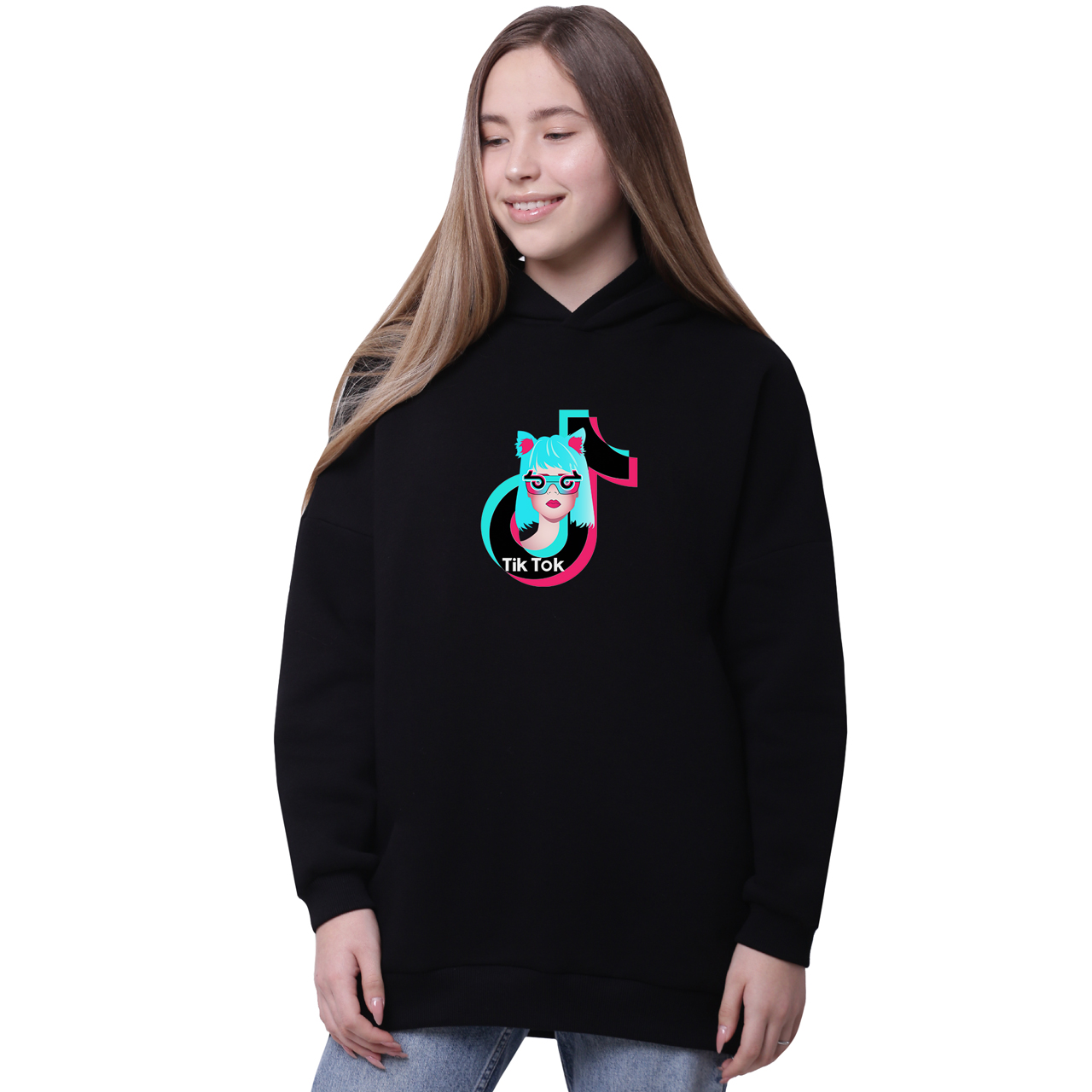 

Худи для девочек удлиненный ТикТок (TikTok) Черный (35962-1648-6) 164 см