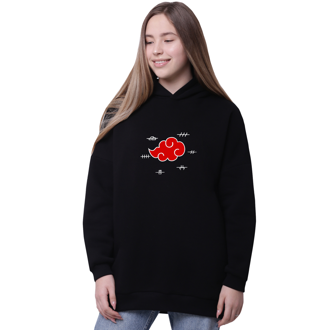 

Худи для девочек удлиненный Облако Акацуки Наруто (Akatsuki Naruto) Черный (35962-3044-5) 158 см