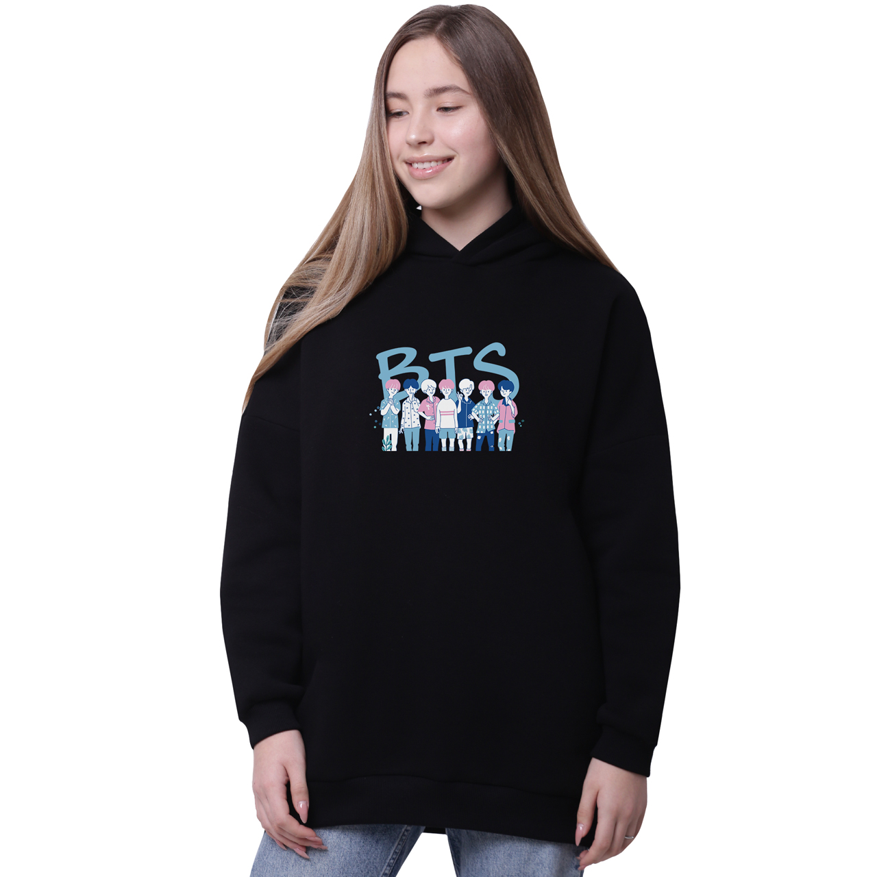 

Худи для девочек удлиненный БТС (BTS) Черный (35962-3265-7) 170 см
