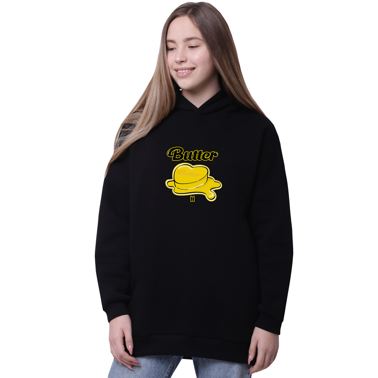 

Худи для девочек удлиненный БТС (BTS) Черный (35962-3269-5) 158 см