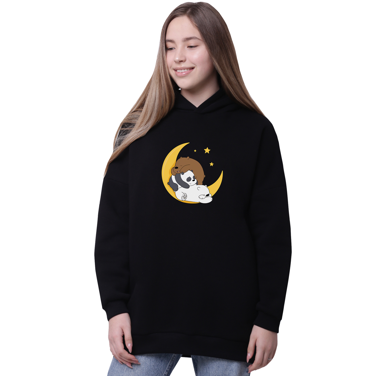 

Худи для девочек удлиненный Вся правда о медведях (We Bare Bears) Черный (35962-2894-1) 134 см