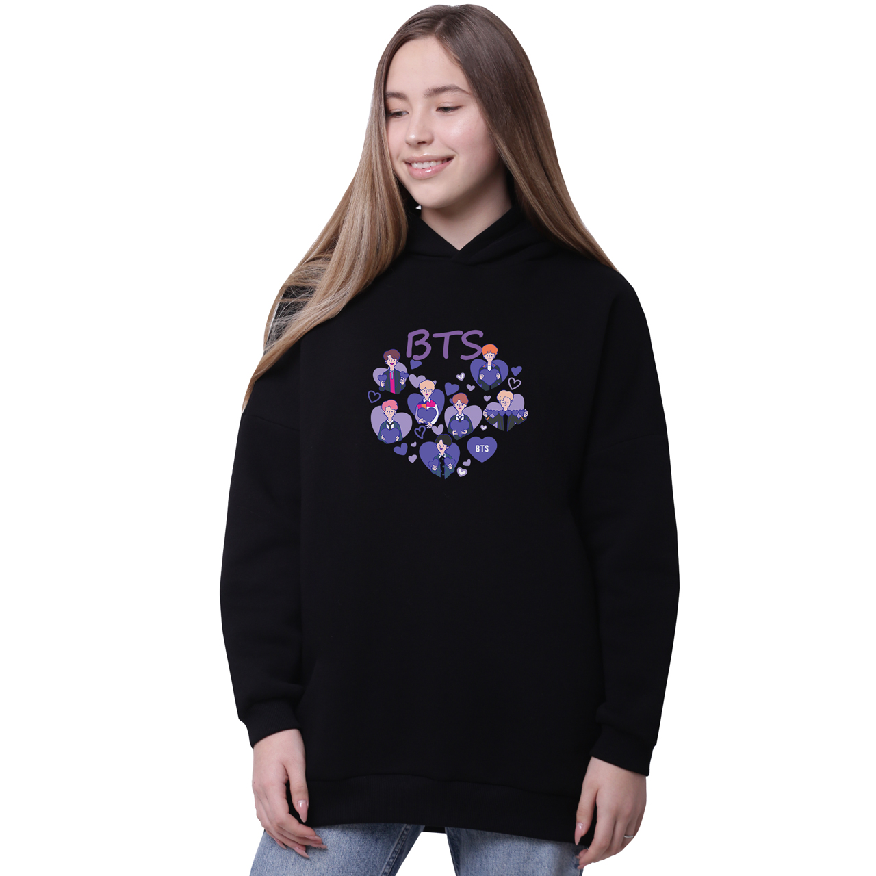 

Худи для девочек удлиненный БТС (BTS) Черный (35962-3273-3) 146 см
