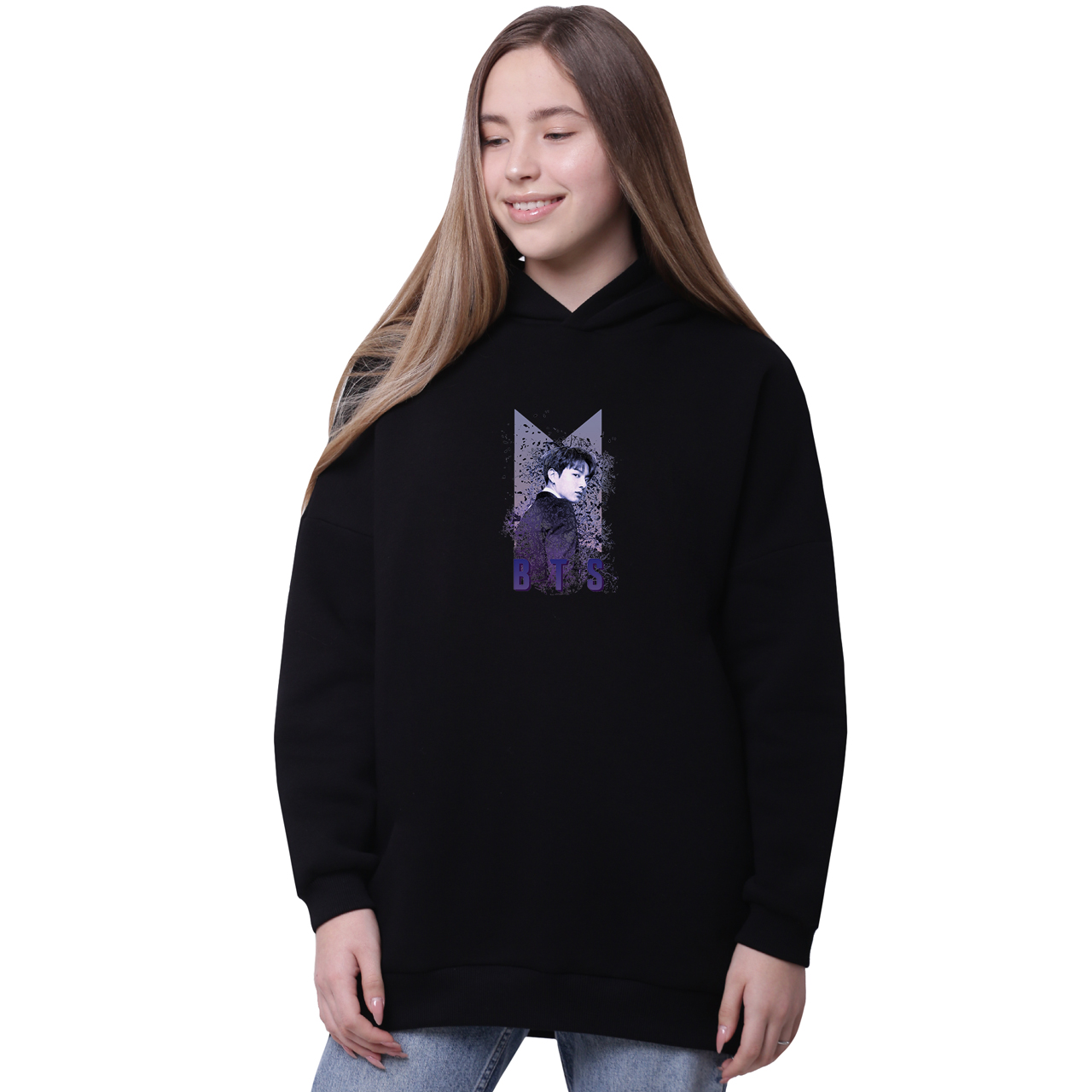 

Худи для девочек удлиненный БТС (BTS) Черный (35962-1065-2) 140 см