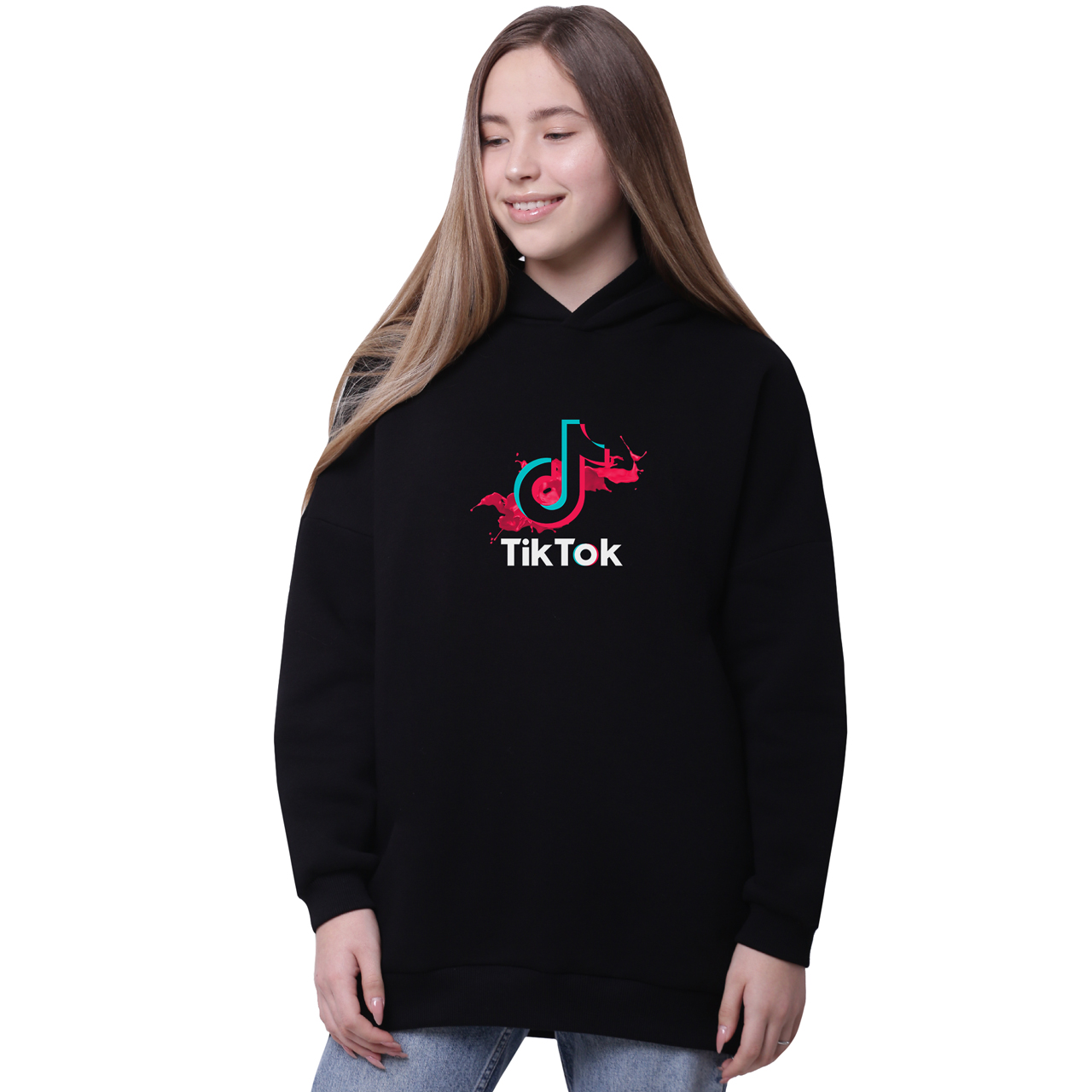 

Худи для девочек удлиненный ТикТок (TikTok) Черный (35962-1943-6) 164 см