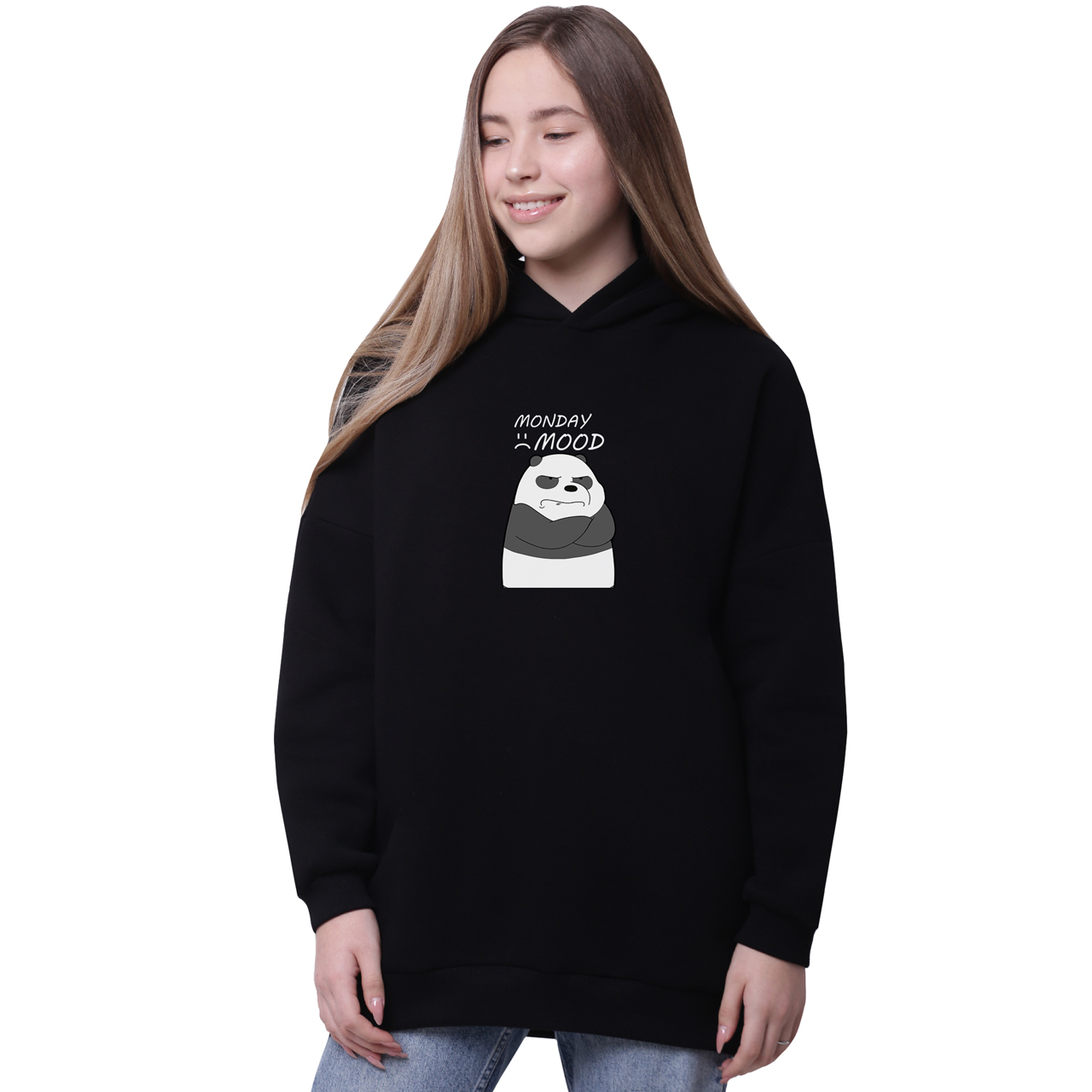 

Худи для девочек удлиненный Вся правда о медведях (We Bare Bears) Черный (35962-2899-7) 170 см