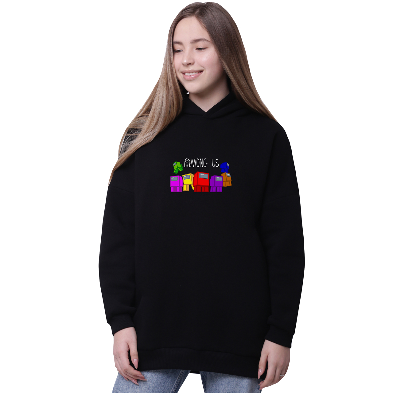 

Худи для девочек удлиненный Амонг Ас (Among Us) Черный (35962-2593-3) 146 см
