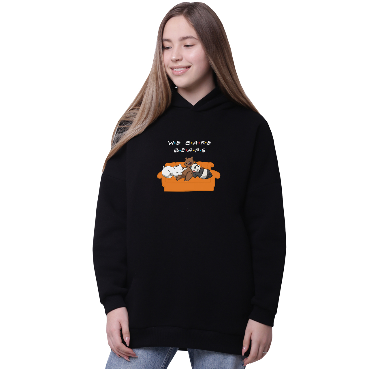 

Худи для девочек удлиненный Вся правда о медведях (We Bare Bears) Черный (35962-2890-3) 146 см