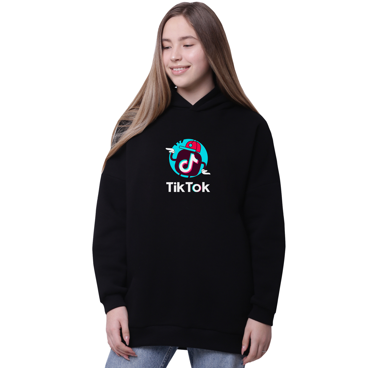

Худи для девочек удлиненный ТикТок (TikTok) Черный (35962-1712-4) 152 см