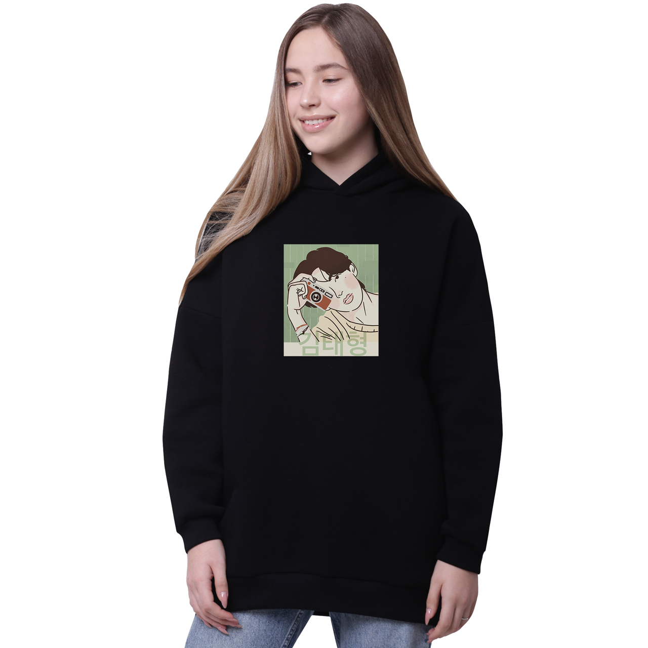

Худи для девочек удлиненный БТС (BTS) Черный (35962-3262-7) 170 см