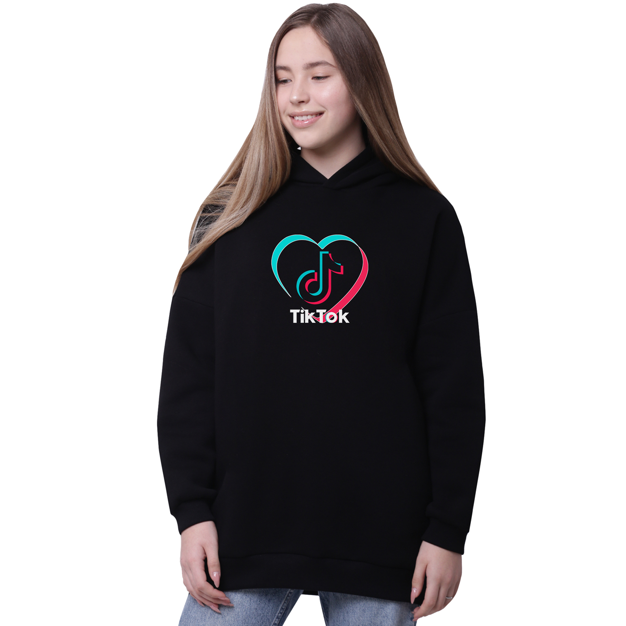 

Худи для девочек удлиненный ТикТок (TikTok) Черный (35962-1941-5) 158 см