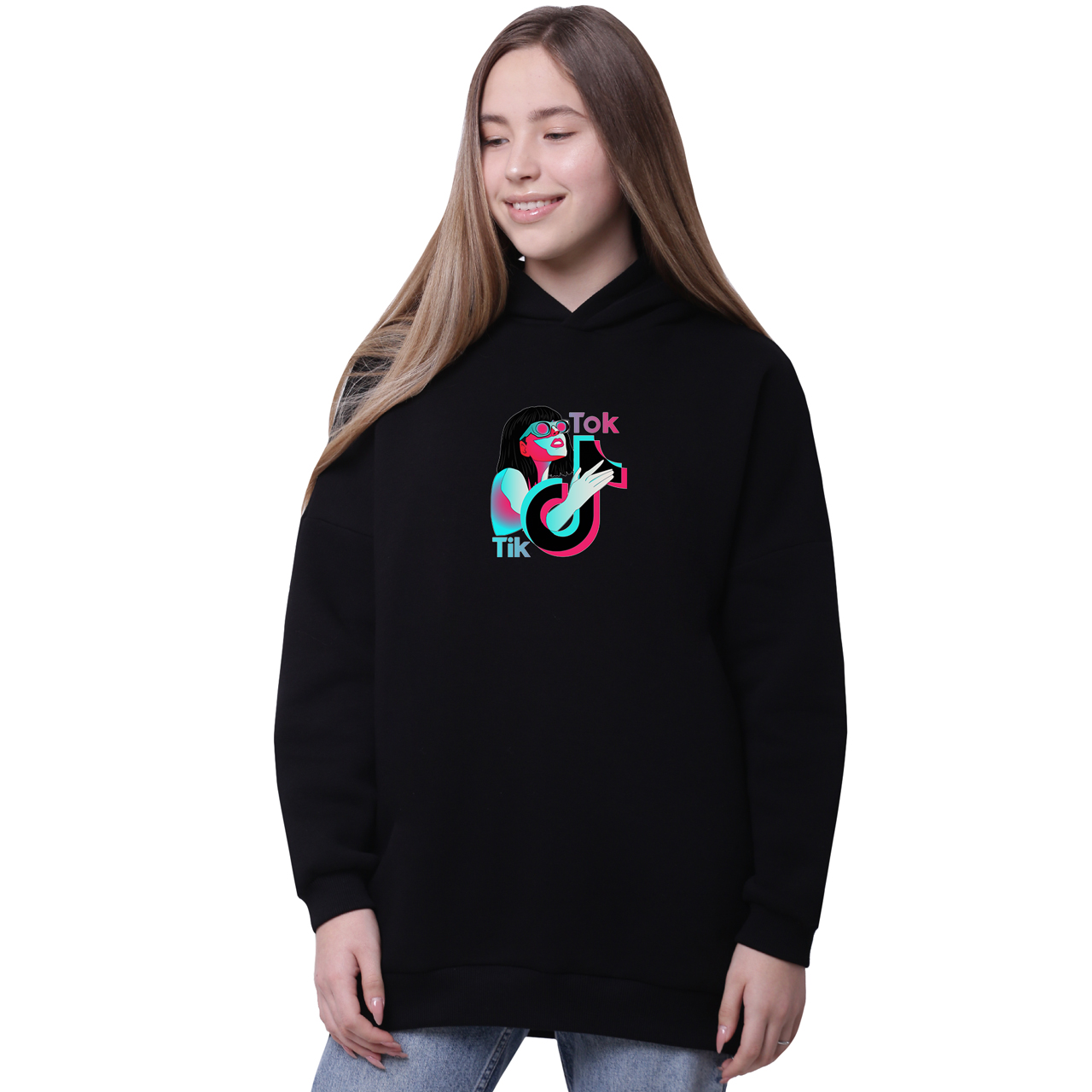 

Худи для девочек удлиненный ТикТок (TikTok) Черный (35962-1647-3) 146 см