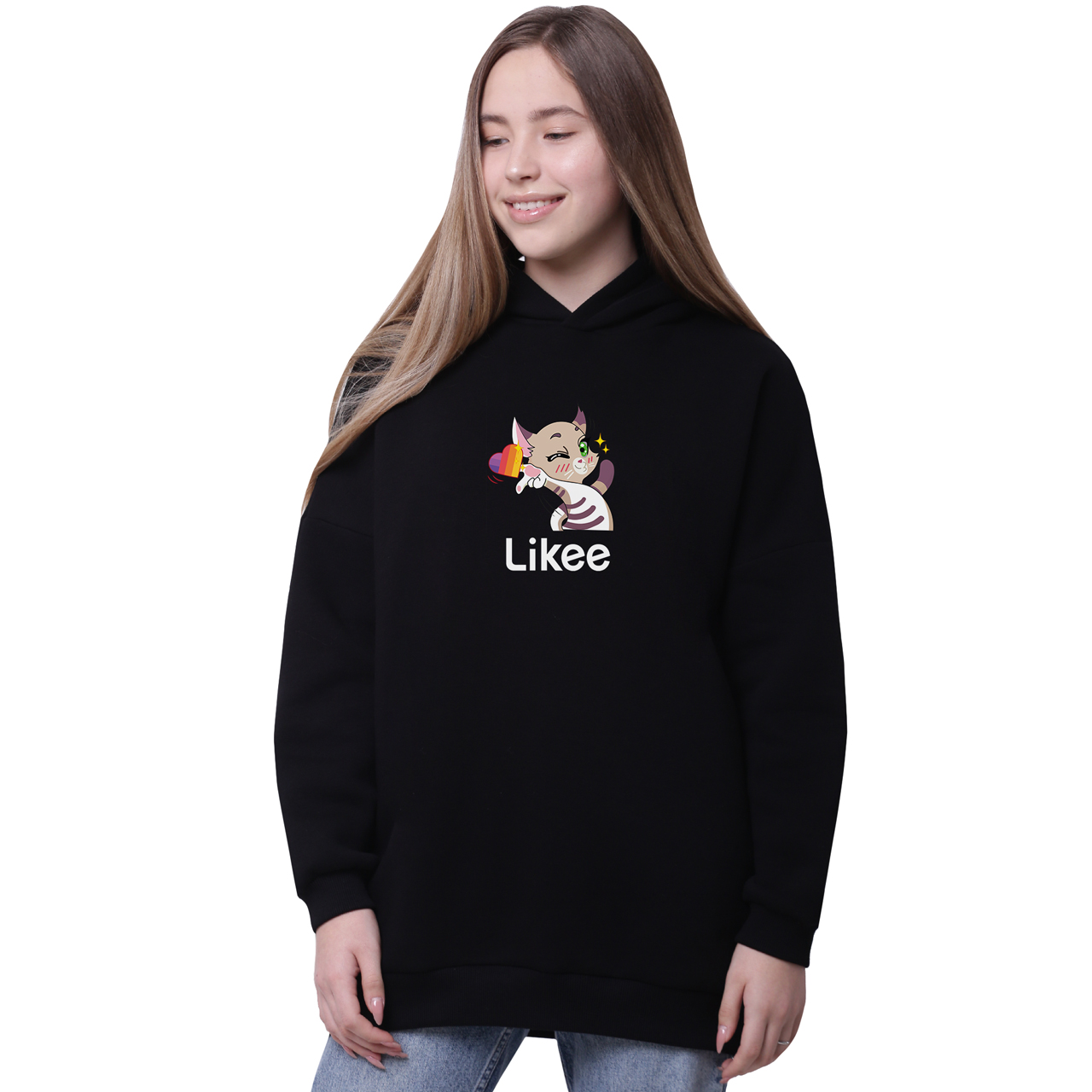 

Худи для девочек удлиненный Лайк Котик (Likee) Черный (35962-1032-6) 164 см