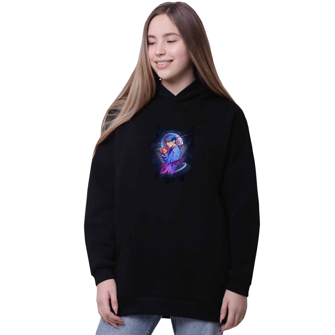 

Худи для девочек удлиненный БТС (BTS) Черный (35962-1067-7) 170 см