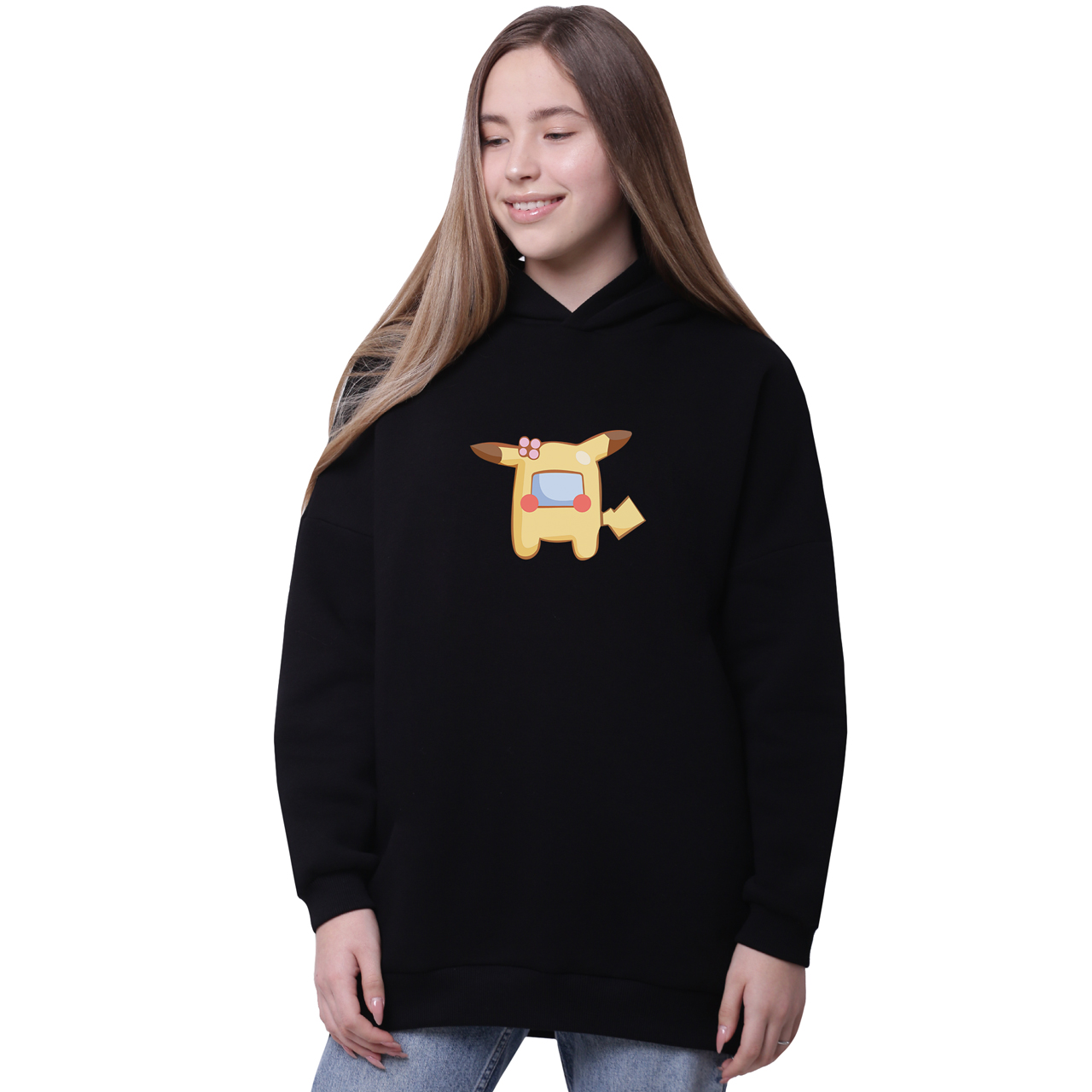 

Худи для девочек удлиненный Амонг Ас Покемон Пикачу (Among Us Pokemon Pikachu) Черный (35962-2419-7) 170 см