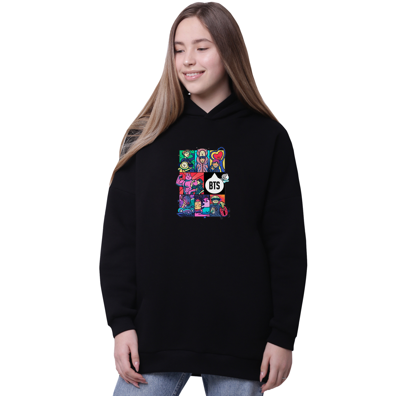 

Худи для девочек удлиненный БТС (BTS) Черный (35962-1078-7) 170 см