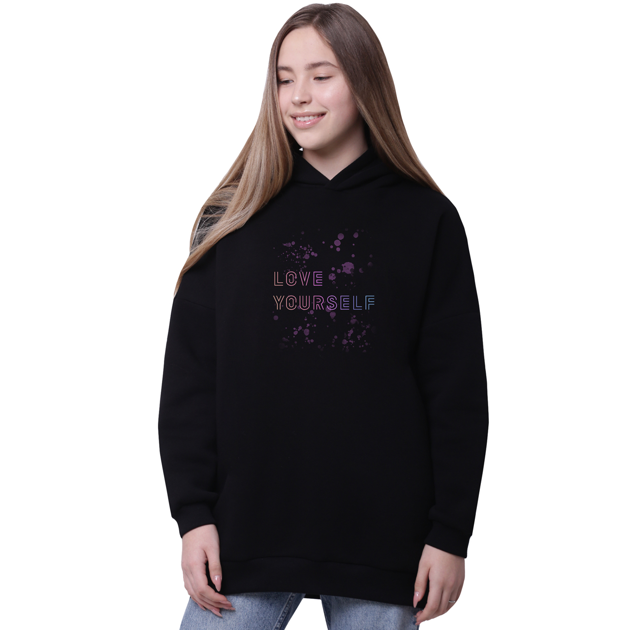 

Худи для девочек удлиненный БТС (BTS) Черный (35962-3276-8) 176 см