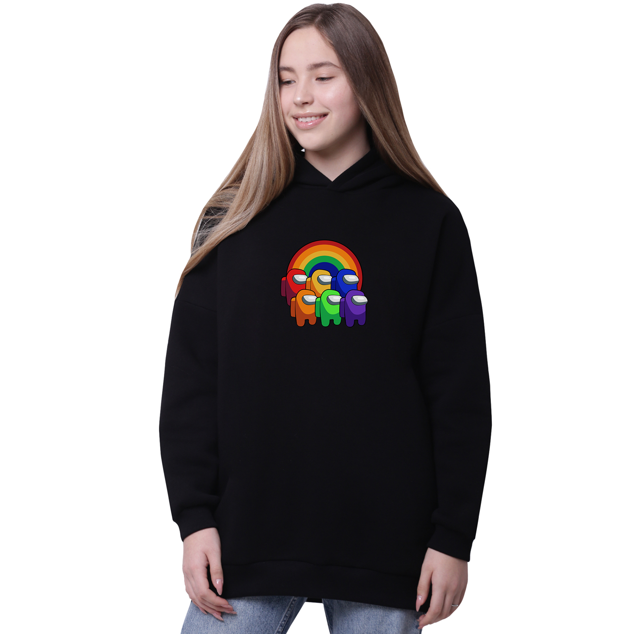 

Худи для девочек удлиненный Амонг Ас (Among Us) Черный (35962-2595-2) 140 см
