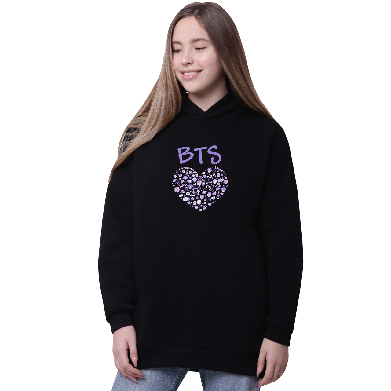

Худи для девочек удлиненный БТС (BTS) Черный (35962-3268-4) 152 см