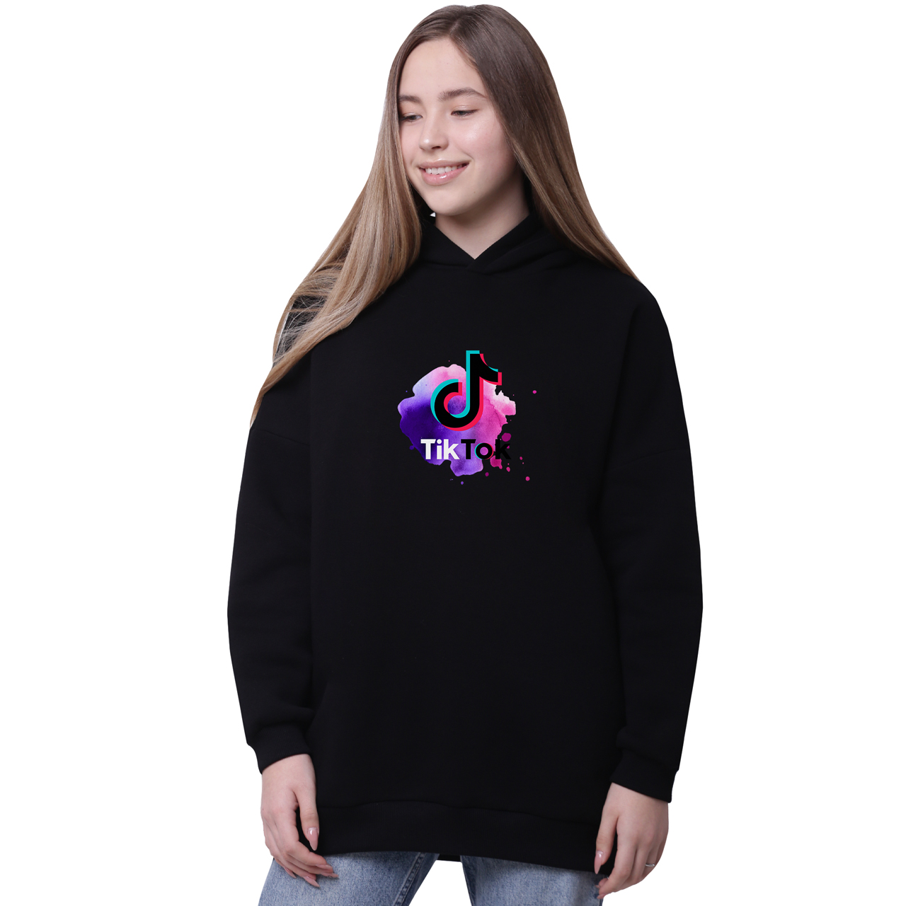 

Худи для девочек удлиненный ТикТок (TikTok) Черный (35962-1940-6) 164 см