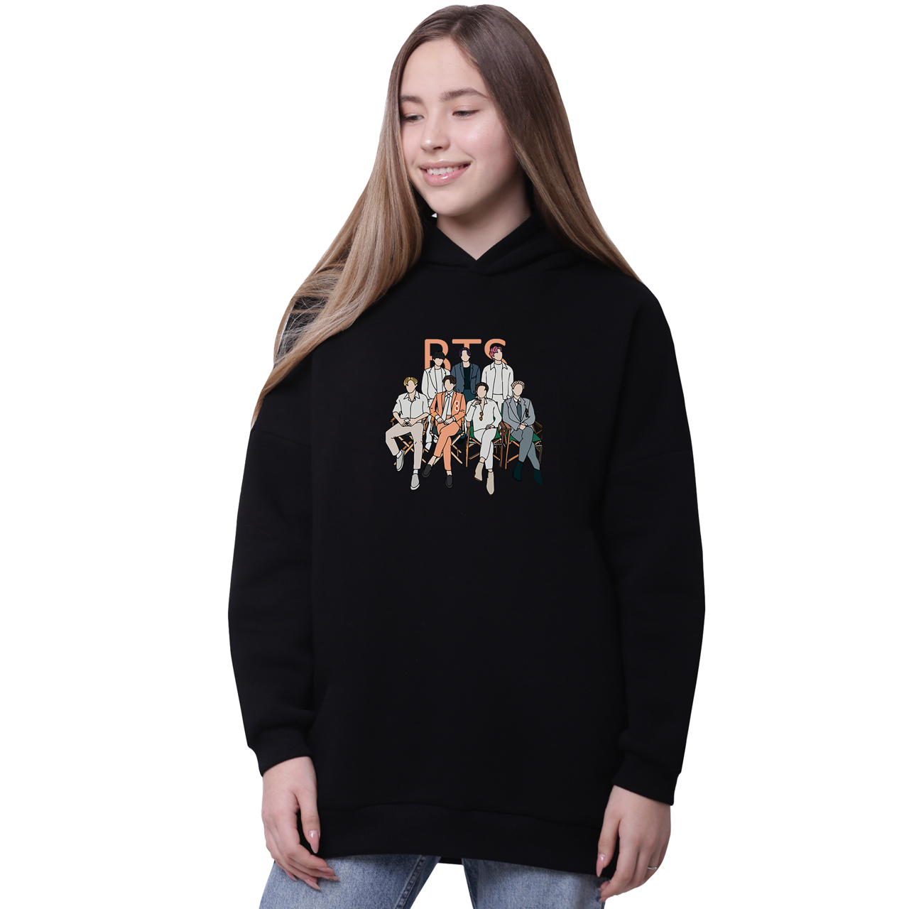 

Худи для девочек удлиненный БТС (BTS) Черный (35962-3264-3) 146 см