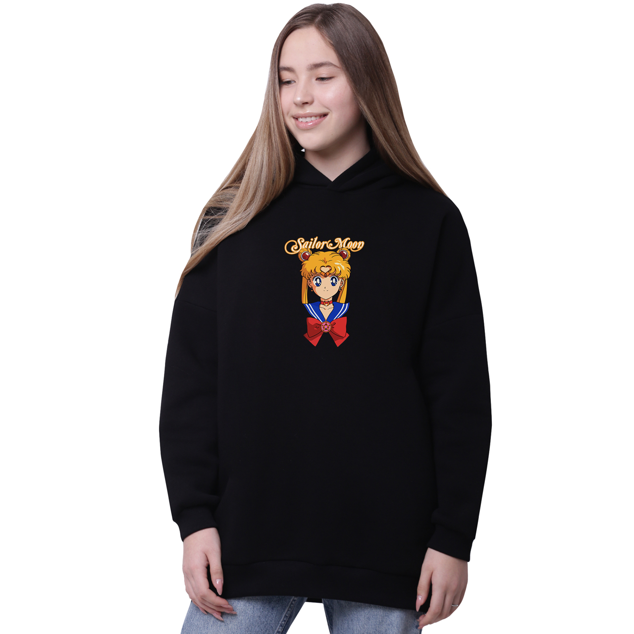 

Худи для девочек удлиненный Сейлор Мун (Sailor Moon) Черный (35962-2915-6) 164 см