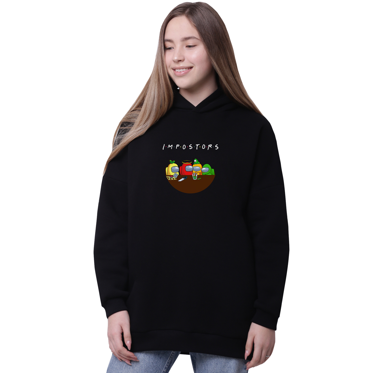 

Худи для девочек удлиненный Амонг Ас (Among Us) Черный (35962-2415-2) 140 см