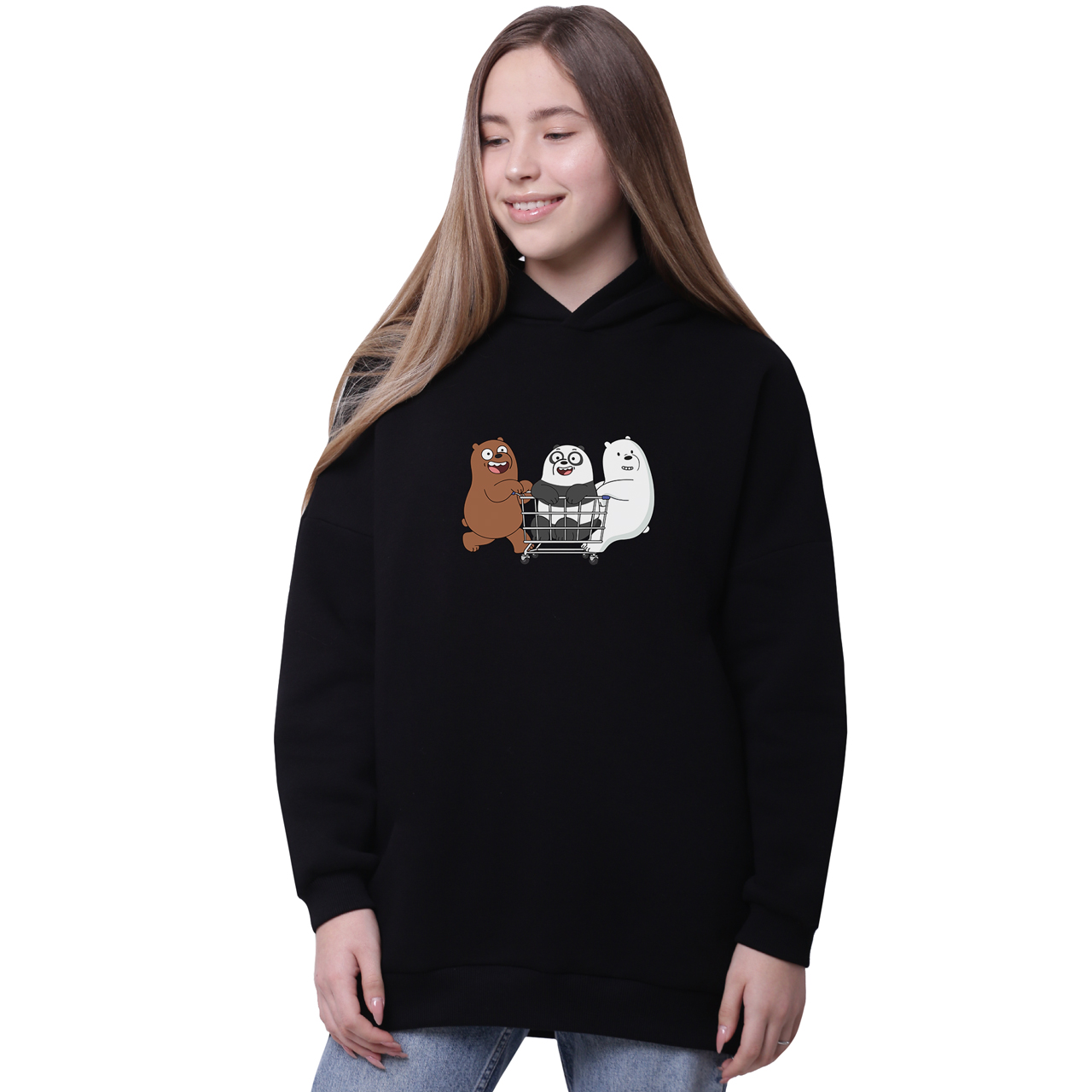 

Худи для девочек удлиненный Вся правда о медведях (We Bare Bears) Черный (35962-2891-1) 134 см