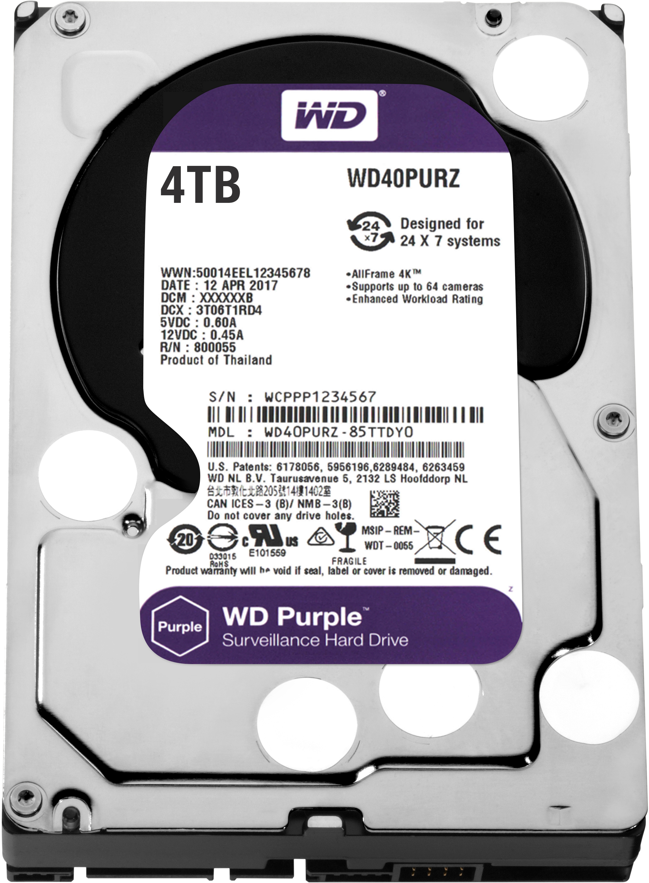 

Жесткий диск Western Digital Purple 4TB 64MB 5400rpm WD40PURZ 3.5 SATA III