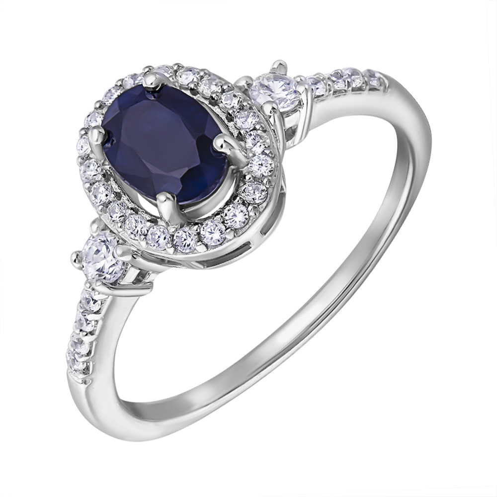 

Серебряное кольцо с сапфиром и фианитами 000132483 16 размера