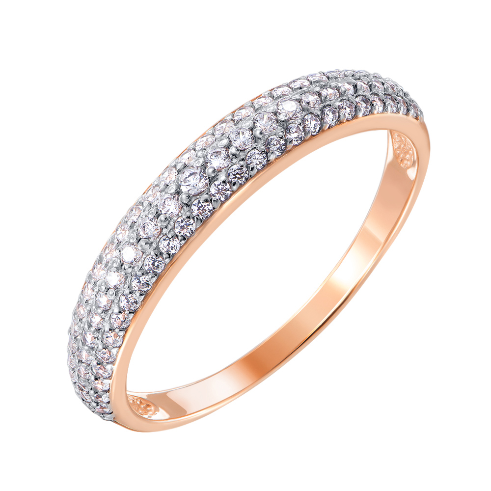 

Золотое кольцо Услада в красном цвете с дорожками фианитов и родированными крапанами 000129150 18.5 размера