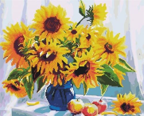 

Картина по номерам + Алмазная мозаика "Подсолнухи в вазе" ★★★★
